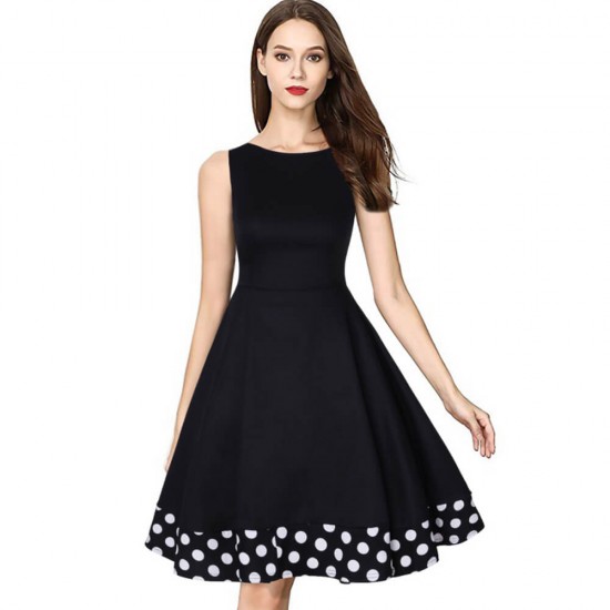 Retro Polka Dot Sleeveless Two Piece Mini Skirt Suit - Black |image