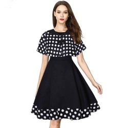 Retro Polka Dot Sleeveless Two Piece Mini Skirt Suit  - Black 