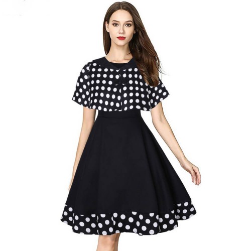 Retro Polka Dot Sleeveless Two Piece Mini Skirt Suit - Black |image