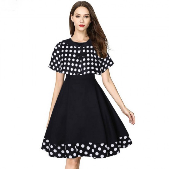Retro Polka Dot Sleeveless Two Piece Mini Skirt Suit - Black |image