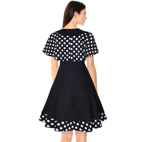 Retro Polka Dot Sleeveless Two Piece Mini Skirt Suit - Black |image