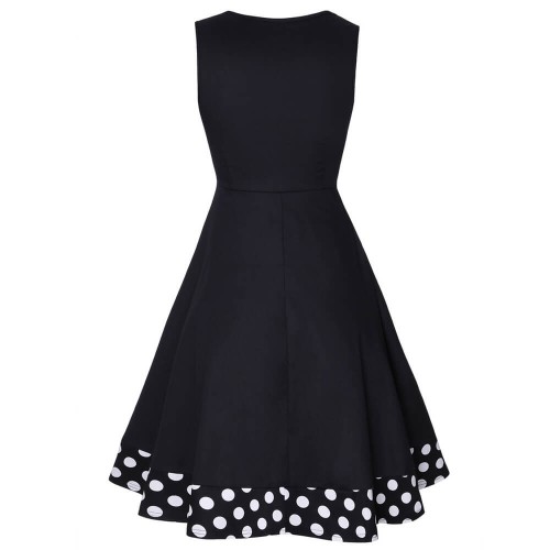 Retro Polka Dot Sleeveless Two Piece Mini Skirt Suit - Black |image