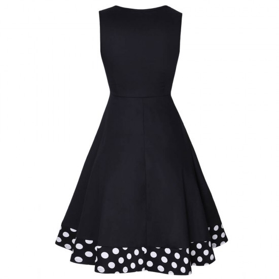 Retro Polka Dot Sleeveless Two Piece Mini Skirt Suit - Black |image