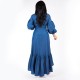 Latest Ruffle Lantern Sleeve V-Neck Denim Maxi Dress - Blue |image
