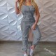 Rompers Sleeveless High Waisted  Belt  Jumpsuit - Grey 