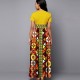 Contrast Printed Short Sleeve High Waist Maxi Dress - Yellow |image
