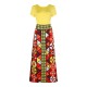 Contrast Printed Short Sleeve High Waist Maxi Dress - Yellow |image