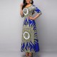 Casual Floral Printed Long Sleeve Round Neck Maxi Dress - Blue |image