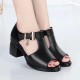 Casual Buckle Up Fish Mouth Thick heels Sandal - Black |image