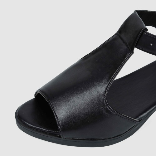 Casual Buckle Up Fish Mouth Thick heels Sandal - Black |image