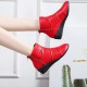 Breathable Hollow Zipper Slope Heel Shoes - Red |image