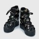 Floral Hollow Strapped Wedge High Heel Sandal - Black |image