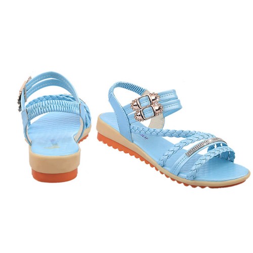 Fairy Style Fish Mouth Thick Bottomed Flat Sandals - Blue |image