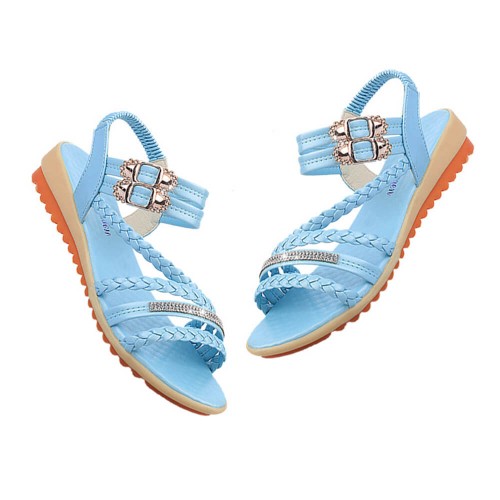 Fairy Style Fish Mouth Thick Bottomed Flat Sandals - Blue |image