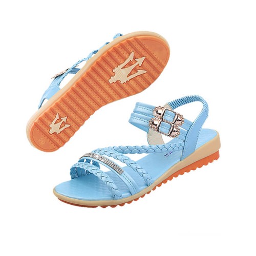 Fairy Style Fish Mouth Thick Bottomed Flat Sandals - Blue |image