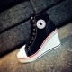 Canvas Round Toe High Top Wedge Zipper Shoes - Black