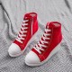 Canvas Round Toe High Top Wedge Zipper Shoes - Red |image