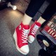 Canvas Round Toe High Top Wedge Zipper Shoes - Red |image
