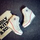 Canvas Round Toe High Top Wedge Zipper Shoes - White |image