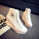 Canvas Round Toe High Top Wedge Zipper Shoes - White  