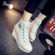 Canvas Round Toe High Top Wedge Zipper Shoes - White |image