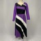 Long Sleeved V Neck Geometric Strip Printed Maxi Dress - Purple |image