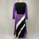 Long Sleeved V Neck Geometric Strip Printed Maxi Dress - Purple |image