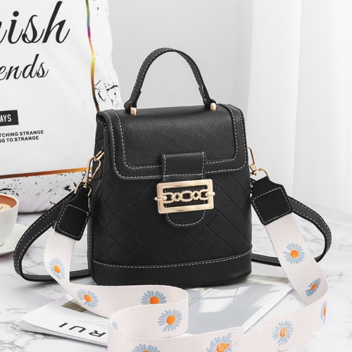 Western Style Strapped Magnetic Closure Shoulder Bag - Black |image