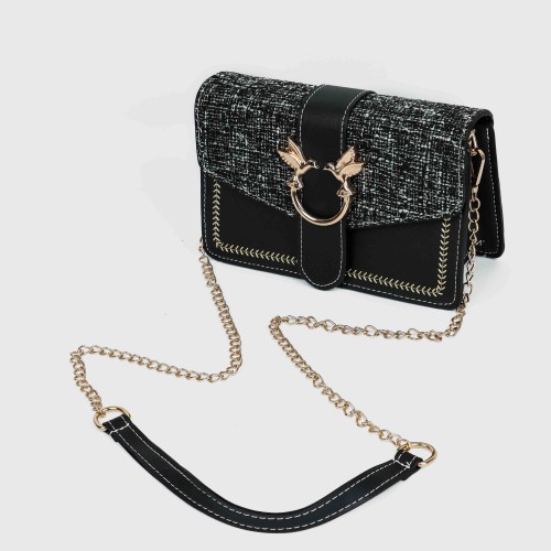 Mini love Magnetic Closure Chain Strap Messenger Bag - Black |image