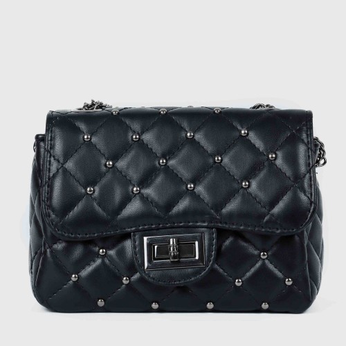 Rhombic Diagonal Twist buckle Chain Strap Messenger Bag - Black |image