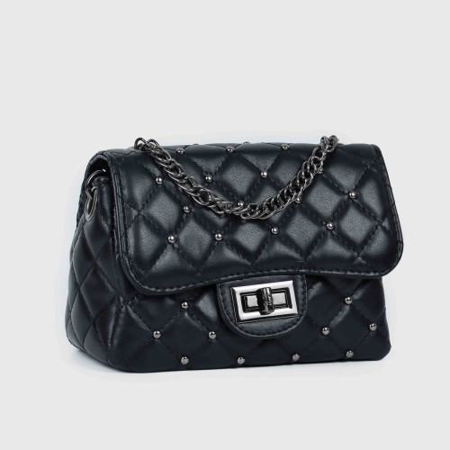 Rhombic Diagonal Twist buckle Chain Strap Messenger Bag - Black |image