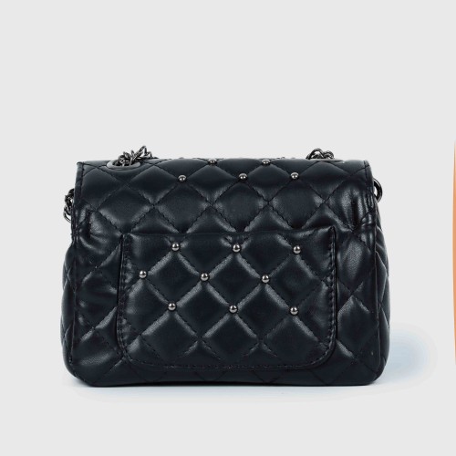 Rhombic Diagonal Twist buckle Chain Strap Messenger Bag - Black |image