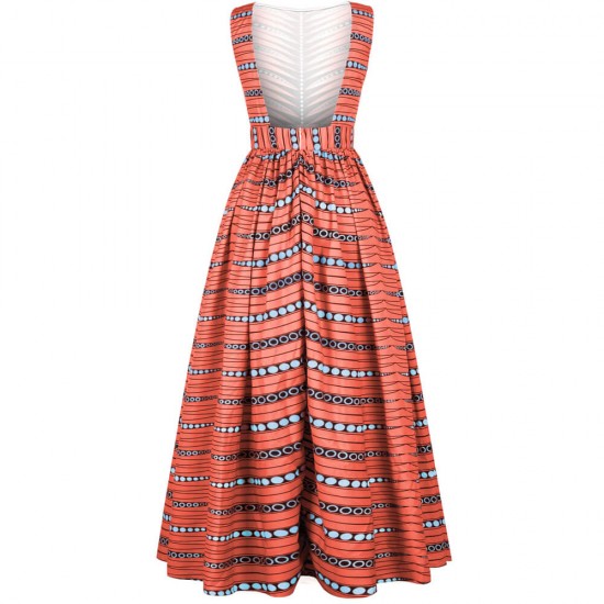 Stripped Digital Printed Sleeveless Maxi Dress - Red |image