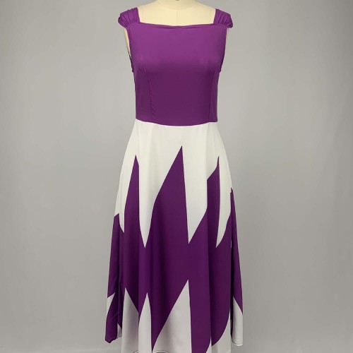 Geometric Pattern Square Neck A Line Maxi Dress - Purple |image