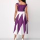 Geometric Pattern Square Neck A Line Maxi Dress - Purple |image