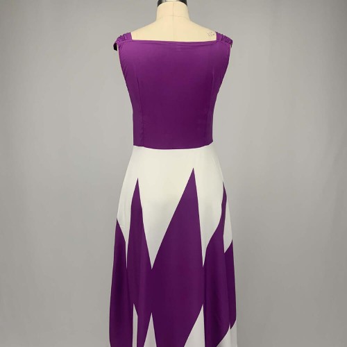 Geometric Pattern Square Neck A Line Maxi Dress - Purple |image