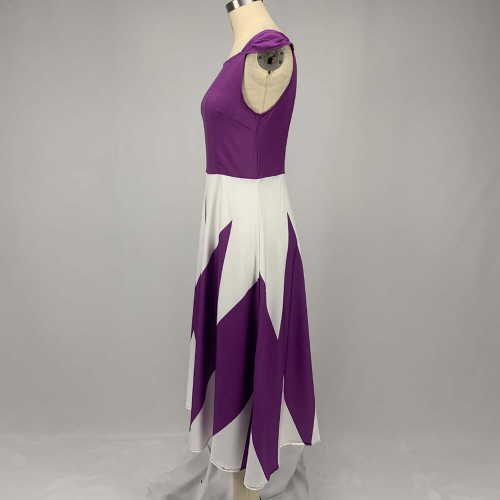 Geometric Pattern Square Neck A Line Maxi Dress - Purple |image