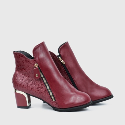 Designer Style High Heel Pointed Leather Ankle Boots - Red |image