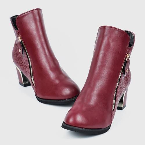 Designer Style High Heel Pointed Leather Ankle Boots - Red |image