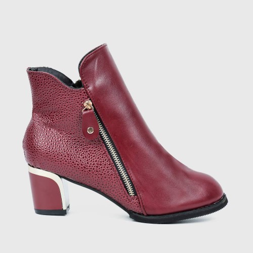 Designer Style High Heel Pointed Leather Ankle Boots - Red |image