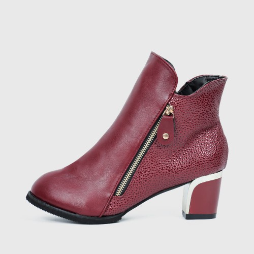 Designer Style High Heel Pointed Leather Ankle Boots - Red |image