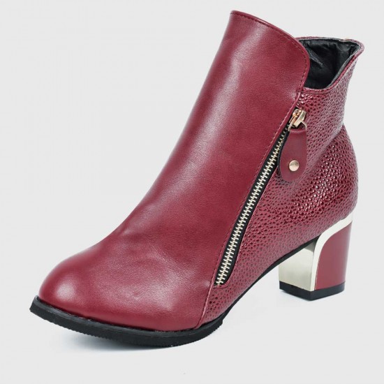 Designer Style High Heel Pointed Leather Ankle Boots - Red |image