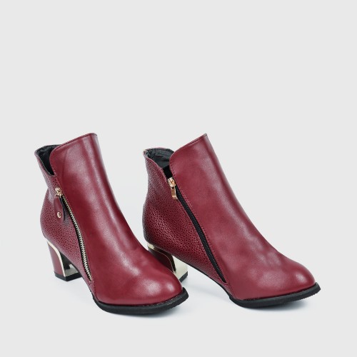 Designer Style High Heel Pointed Leather Ankle Boots - Red |image