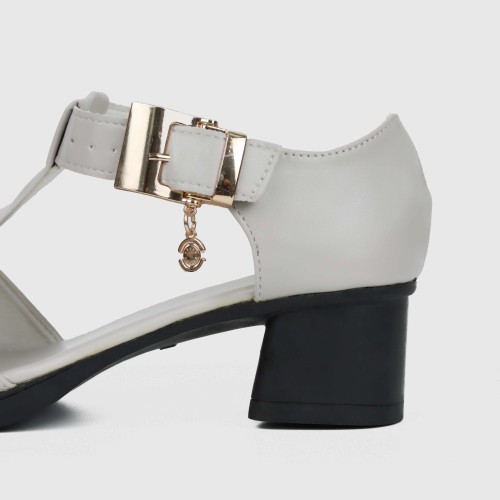 Casual Buckle Up Fish Mouth Thick heels Sandal - Beige |image