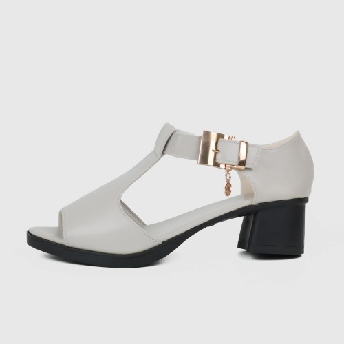 Casual Buckle Up Fish Mouth Thick heels Sandal - Beige |image