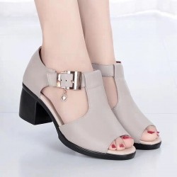 Casual Buckle Up Fish Mouth Thick heels Sandal - Beige 