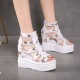 Floral Hollow Strapped Wedge High Heel Sandal - White |image