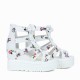 Floral Hollow Strapped Wedge High Heel Sandal - White |image