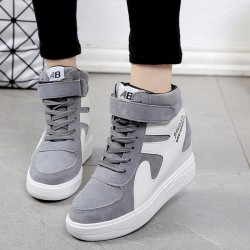 Thick Sole Platform Velcro Leather Contrast Sneakers - Grey 