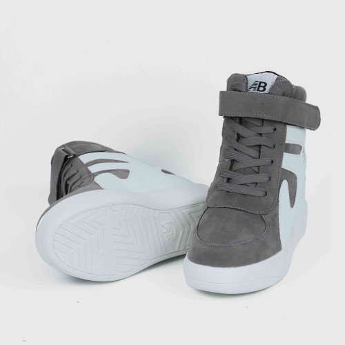 Thick Sole Platform Velcro Leather Contrast Sneakers - Grey |image